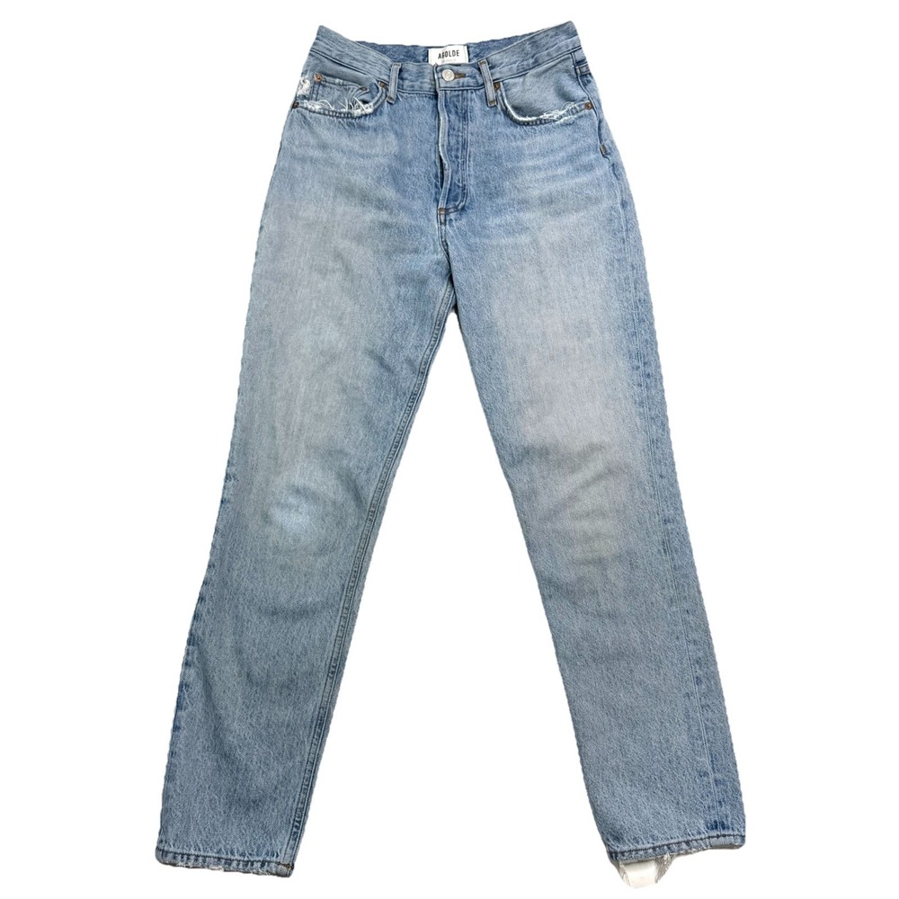 Agolde Riley High Rise‎ Straight Crop Ankle Fray Jeans Women's 26 Blue Denim